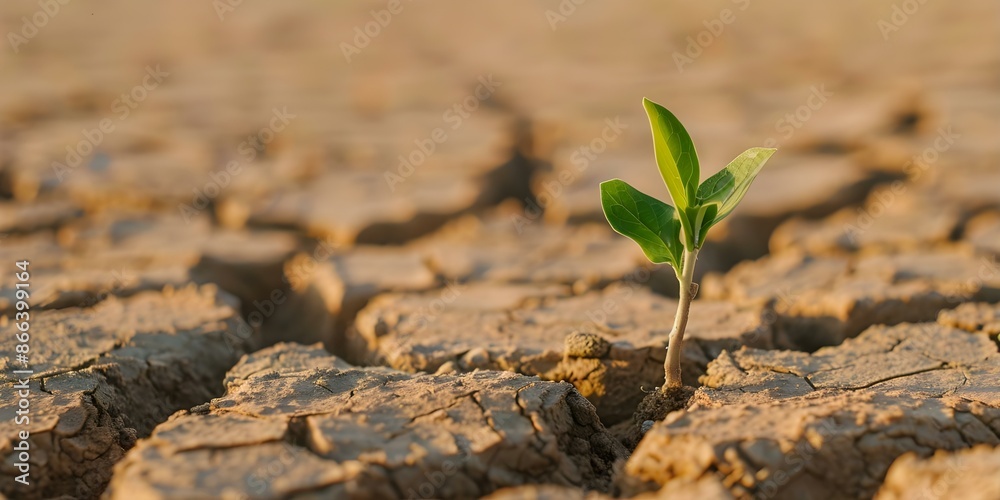 A plant sprouts in dry desert soil beginning the trees life. Concept Nature, Growth, Desert, Plant, Life A plant sprouts in dry desert soil beginning the trees life. Concept Nature, Growth, Desert, Plant, Life