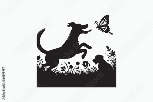 A vector silhouette image adobe illustrator of a dog.