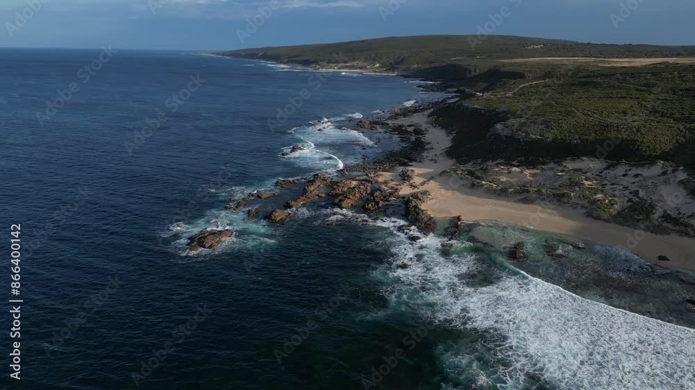 Panoramic view of Margaret River coastline and Indian Ocean, Western Australia, aerial Panoramic view of Margaret River coastline and Indian Ocean, Western Australia, aerial