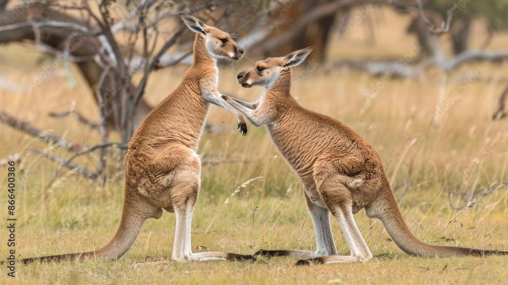 the two male red kangaroos are fighting for the dominant position in the mob the two male red kangaroos are fighting for the dominant position in the mob