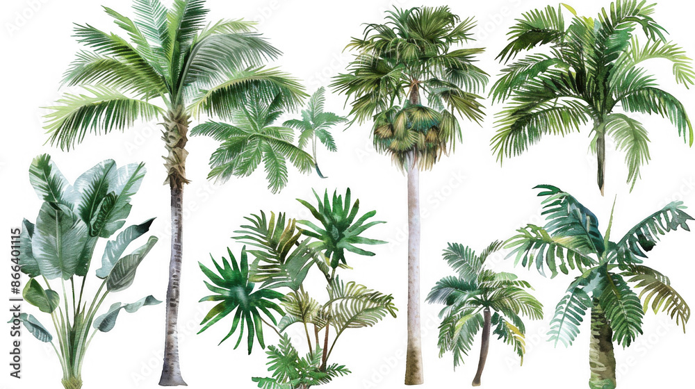 Obraz premium Watercolor Tropical Plant Collection