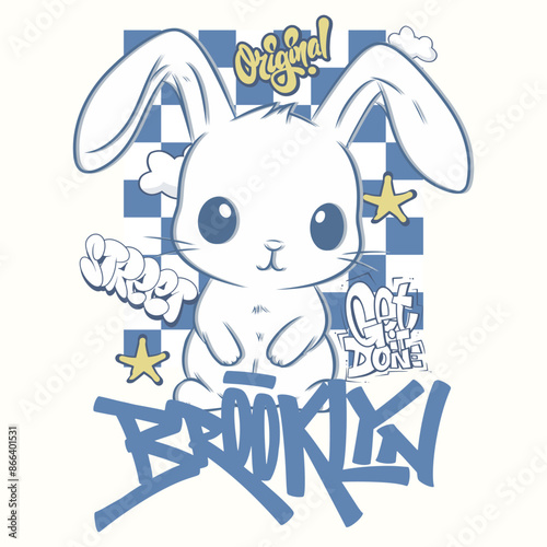 Teddy bear typography. Urban street style retro typography. New York text, grunge brush stroke face. Vector illustration design for fashion graphics, t shirts, prints, posters, gifts, stickers.