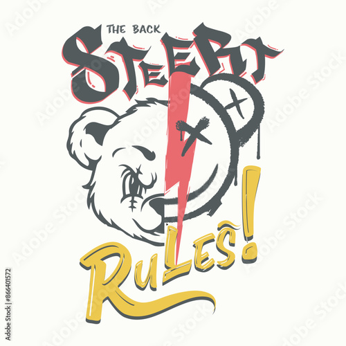 Teddy bear typography. Vintage typography and teddy bear emoji drawing. Grunge urban street Graffiti typography and drawing.Vector illustration design for fashion, t-shirt, tee, graphic, print, poster