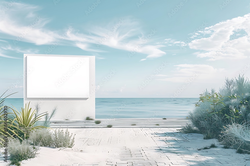Simple billboard on serene ocean path. Simple billboard on serene ocean path.