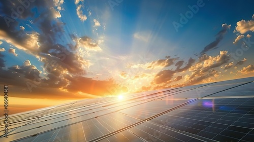 Solar Panels Glowing at Sunset