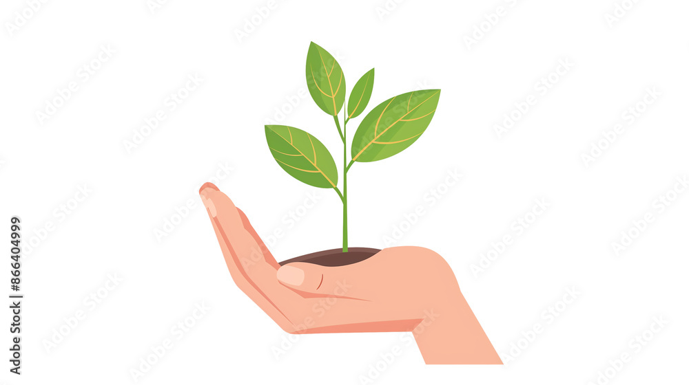 Flat art design. A human hand holding a young plant isolated on a transparent background Flat art design. A human hand holding a young plant isolated on a transparent background