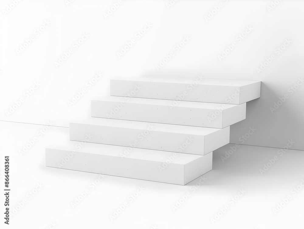 Geometric White Tiered Podium or Staircase on Empty Background for Product Display or Presentation Concept Geometric White Tiered Podium or Staircase on Empty Background for Product Display or Presentation Concept
