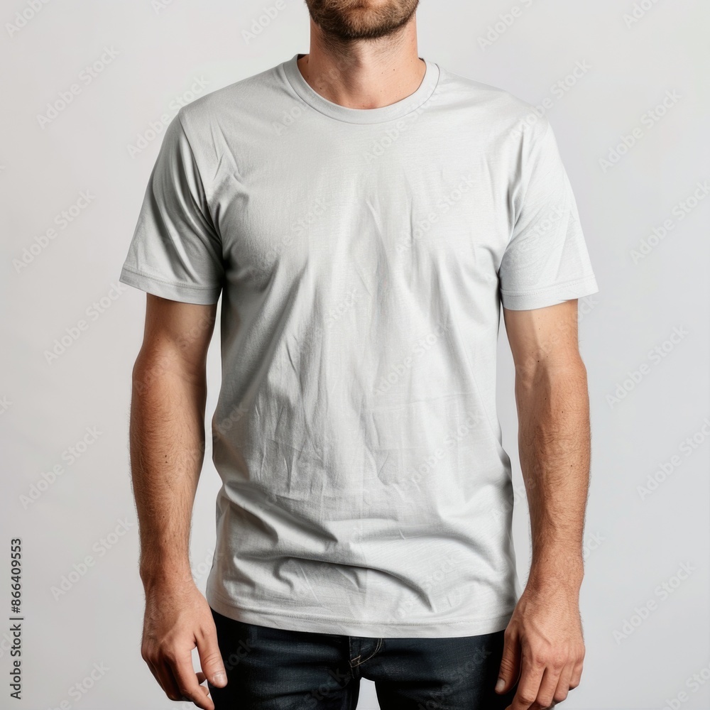 Fototapeta premium Silver t-shirt with a round neckline, solid color, white background
