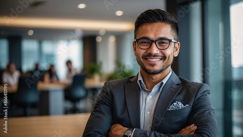 Business man, arms crossed and smiling face with creative worker and confident from admin consultant job. Happy, professional