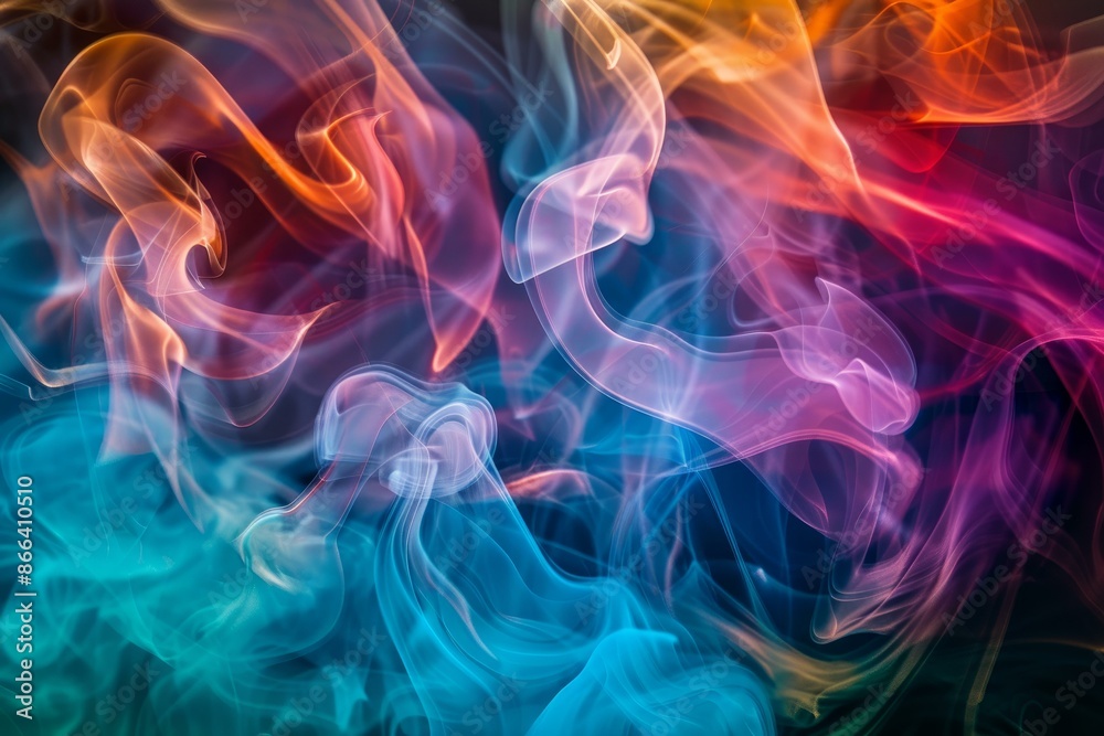 Fototapeta premium Vibrant abstract background featuring fluid smoke patterns in a vivid multicolor palette