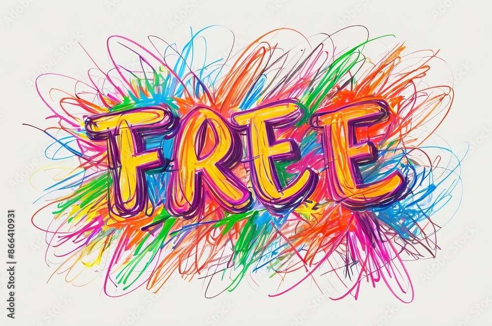 Text Free colorful scribbles in chaotic wax crayon drawing style