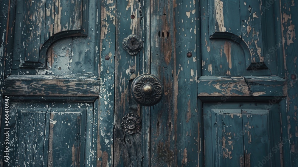 Old entrance door with an antique door handle Old entrance door with an antique door handle