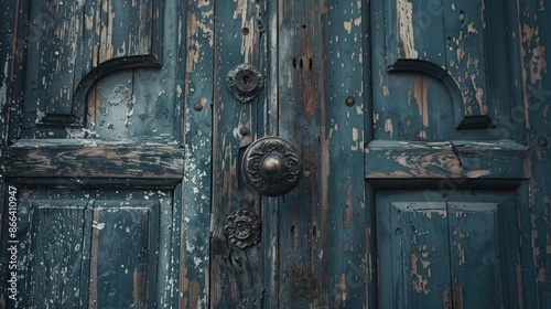 Old entrance door with an antique door handle
