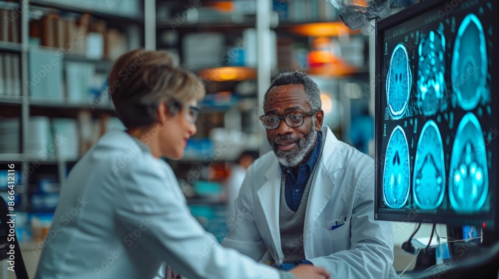 Neuroscience Laboratory Meeting with Medical Professionals Analyzing Brain Scans Neuroscience Laboratory Meeting with Medical Professionals Analyzing Brain Scans