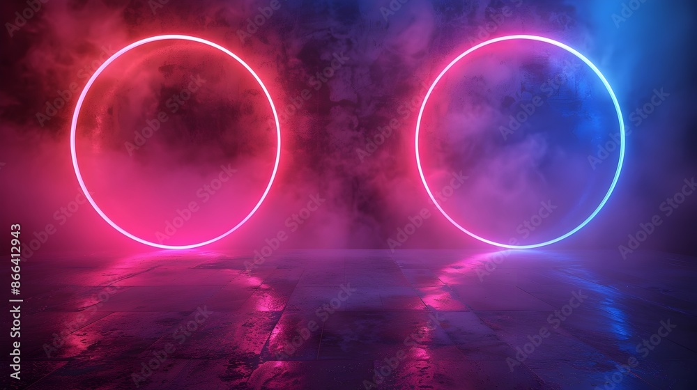 Neon Pink and Blue Circular Backdrop for Beauty Product Presentation Neon Pink and Blue Circular Backdrop for Beauty Product Presentation