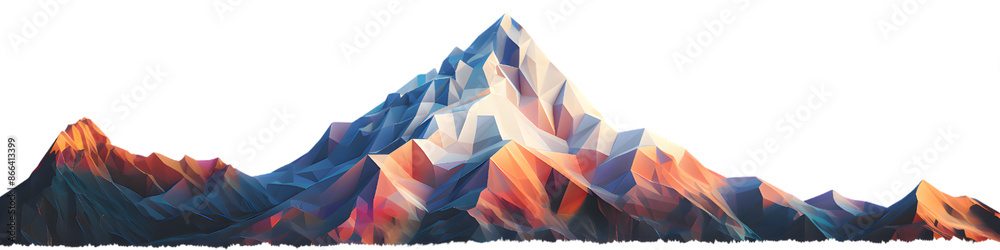 Mountains in digital polygonal style illustration isolated on transparent background