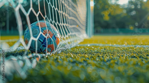 The soccer ball at goal photo