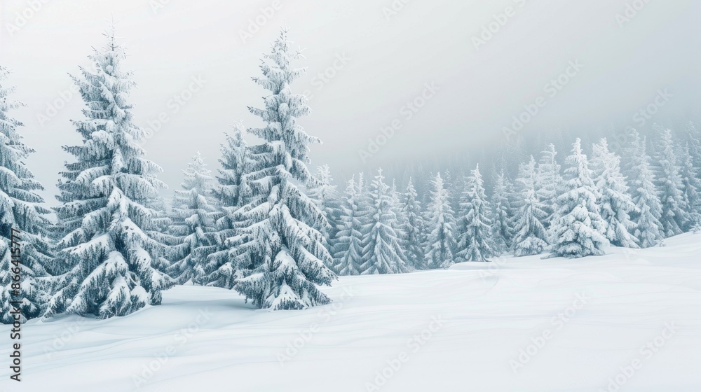 Winter white forest with snow, Christmas background Winter white forest with snow, Christmas background