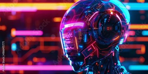 Advanced AI Robot Profile in Neon Blue