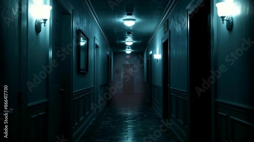 Dark haunted hallway with ghostly presence, horror video background