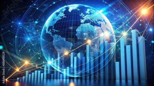 Global business growth graph stock financial success market chart on digital investment strategy exchange finance data concept 3d background of technology economy communication network connection.