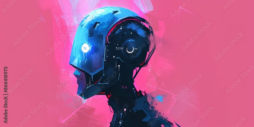 Advanced AI Robot Profile in Neon Blue Advanced AI Robot Profile in Neon Blue