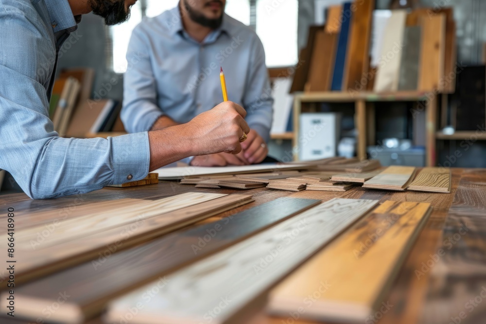 A Customer Looking at Wooden Flooring Options A Customer Looking at Wooden Flooring Options