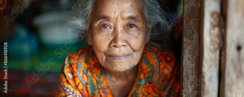 Middle-aged Indonesian woman with a batik dress