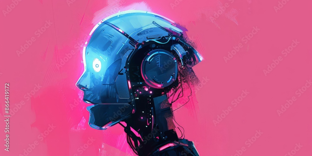 Advanced AI Robot Profile in Neon Blue Advanced AI Robot Profile in Neon Blue