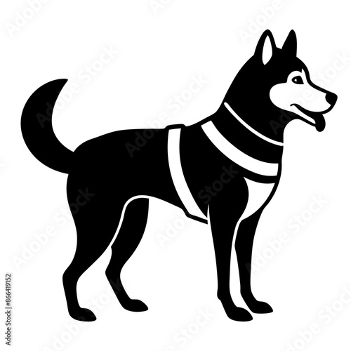 Siberian husky dog silhouette full body standing  for graphic design vector and illustration on white Background