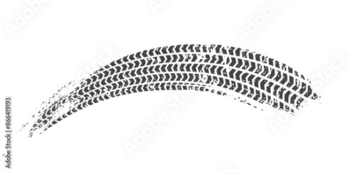 Tire track. Car, bike, motorcycle tyre mark with grunge effect isolated on white background. Wheel footprint on the road. Top view of rubber protector mark