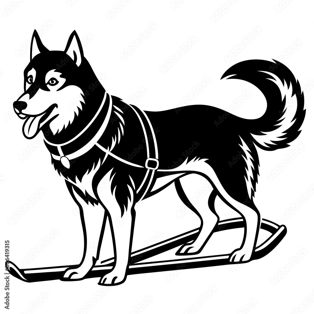 Fototapeta premium Siberian husky dog silhouette full body standing for graphic design vector and illustration on white Background