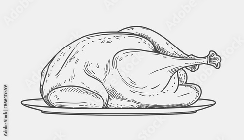 Single Outline Vector Illustration of Roasted Turkey	