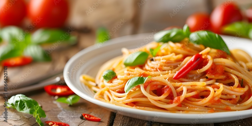 Spice Up Your Spaghetti A Delicious Recipe with Fresh Basil and Chili Peppers. Concept Cooking Recipes, Spaghetti Dishes, Fresh Herbs, Chili Peppers, Italian Cuisine Spice Up Your Spaghetti A Delicious Recipe with Fresh Basil and Chili Peppers. Concept Cooking Recipes, Spaghetti Dishes, Fresh Herbs, Chili Peppers, Italian Cuisine