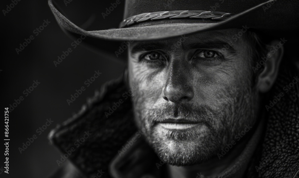 Man with a cowboy hat, looking confident Man with a cowboy hat, looking confident