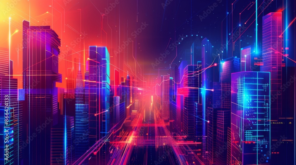 A stunning futuristic cityscape with neon-lit skyscrapers highlights advanced urban development and dynamic technology, showcasing a sleek and vibrant metropolis. A stunning futuristic cityscape with neon-lit skyscrapers highlights advanced urban development and dynamic technology, showcasing a sleek and vibrant metropolis.