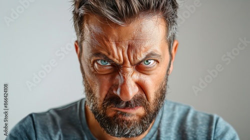 Angry, Frustrated, Furious Man with Intense Facial Expression.  Human emotion of anger and rage, portrait. photo