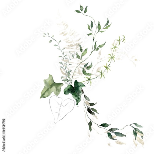 Wallpaper Mural Watercolor floral illustration featuring golden herbs, bedstraw, grass. Hand-drawn card of a plant bouquet on a white background. An outdoor template for design, printing or fabric background. Torontodigital.ca