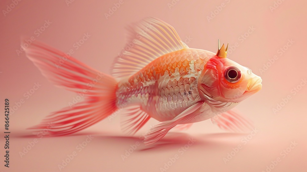 Fototapeta premium Golden Fish with Crown in a Dreamy Pastel Environment