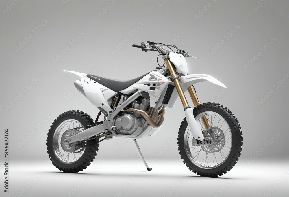 Fototapeta premium motocross, captured against a clean white background, glossy ground, dim spot lights, ad shot,