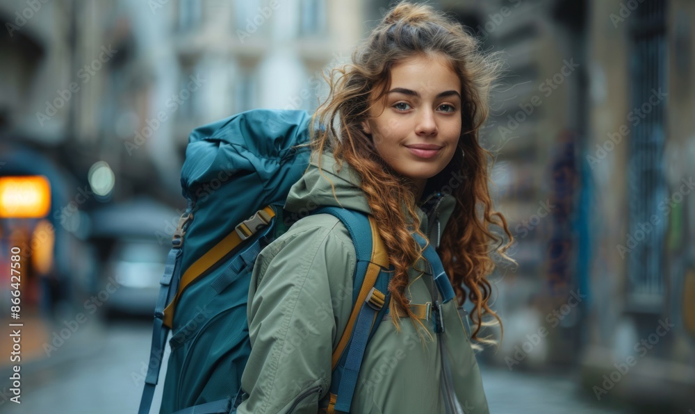 Teen girl with a backpack, looking ready Teen girl with a backpack, looking ready
