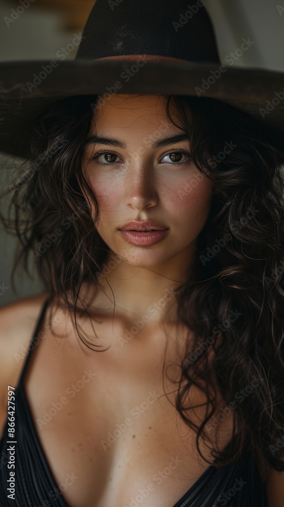 Mexican woman with a cowboy hat, looking stylish Mexican woman with a cowboy hat, looking stylish