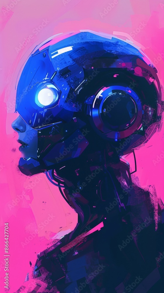 Advanced AI Robot Profile in Neon Blue Advanced AI Robot Profile in Neon Blue