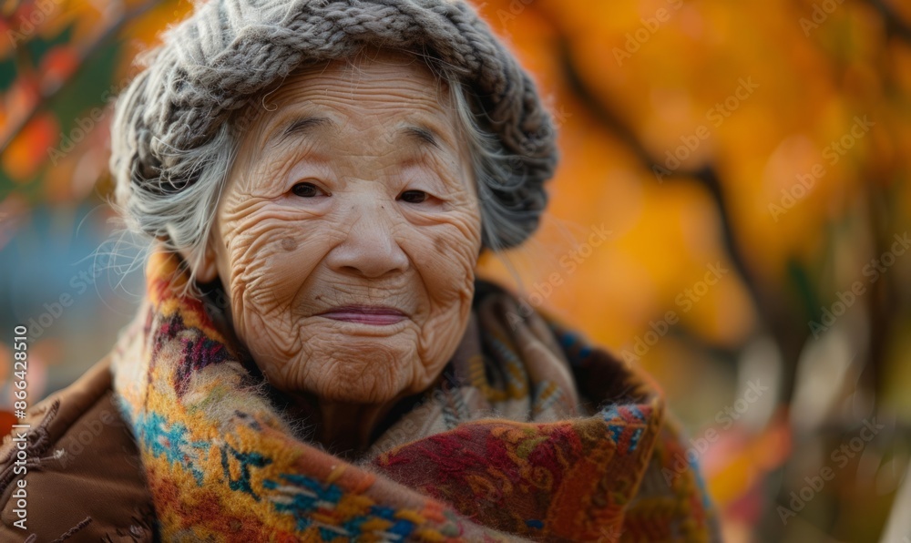 Japanese elderly woman with a gentle smile and a shawl Japanese elderly woman with a gentle smile and a shawl