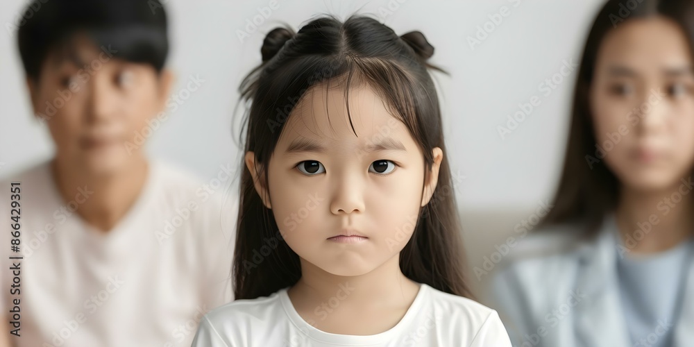 Asian girl upset as parents scolded and yelled at her leading to tears. Concept Family Conflict, Asian Culture, Emotional Upset, Parenting Issues, Communication Breakdown