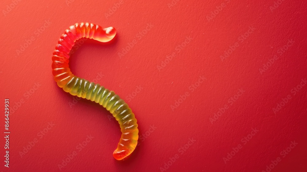 Fototapeta premium Colorful gummy worm candy on red background