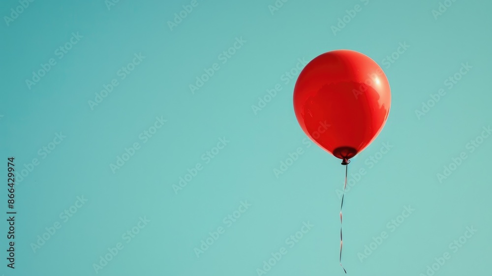 Single red balloon floating in clear blue sky Single red balloon floating in clear blue sky