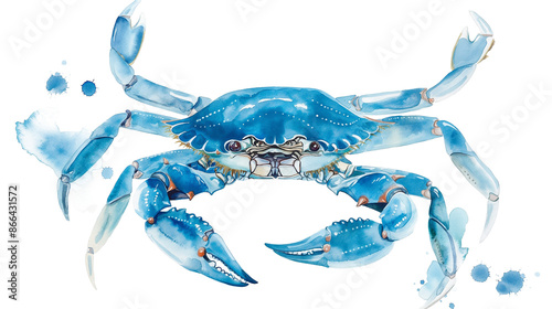 Blue Watercolor Crab Sealife, Coastal, Tropical Design Element isolated on a transparent background photo