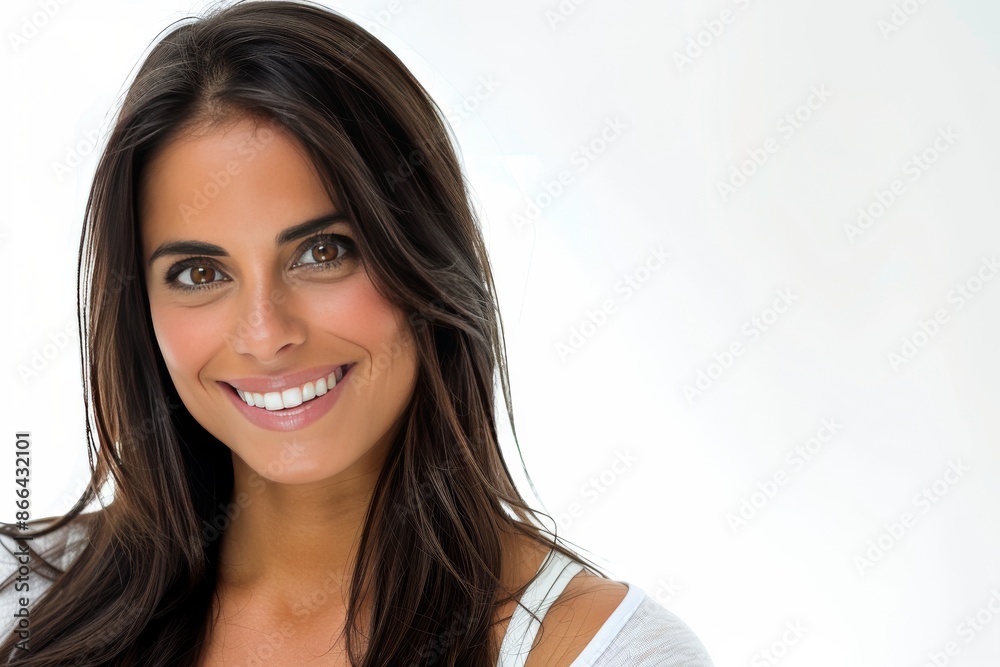 Serene portrait of a woman with long dark hair capturing her calm and peaceful expression in soft daylight Serene portrait of a woman with long dark hair capturing her calm and peaceful expression in soft daylight