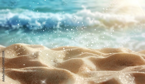 Close-up View of Sandy Beach with Blurred Ocean Background